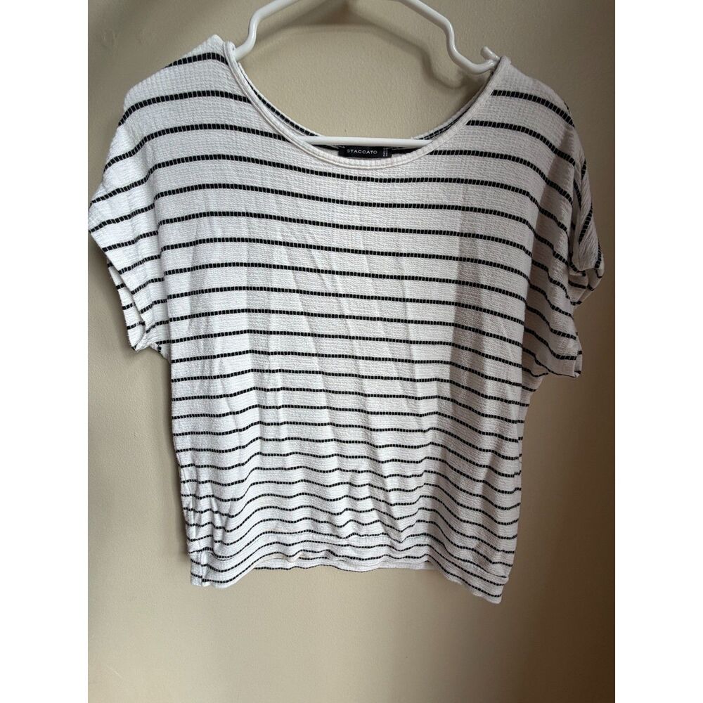 Staccato Ivory & Black Striped Scoop Neck Cap Sleeve Top – Women's XL
